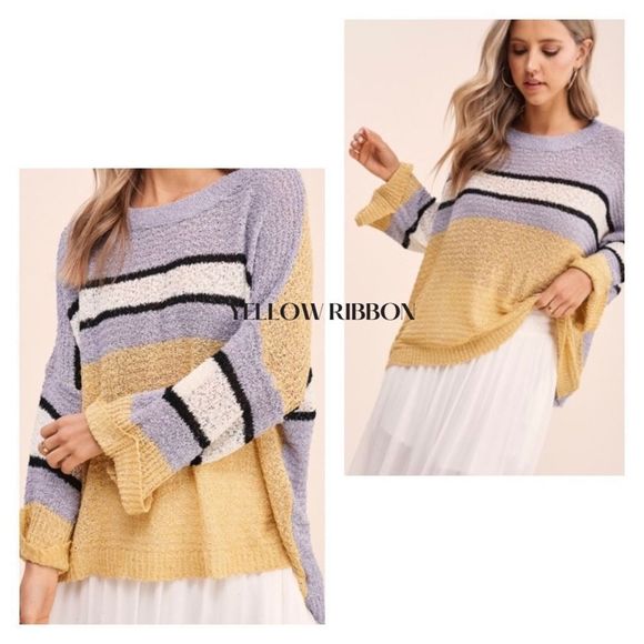 NEW Oversized Colorblock Cuffed Sleeve Pullover Sweater - Picture 1 of 2